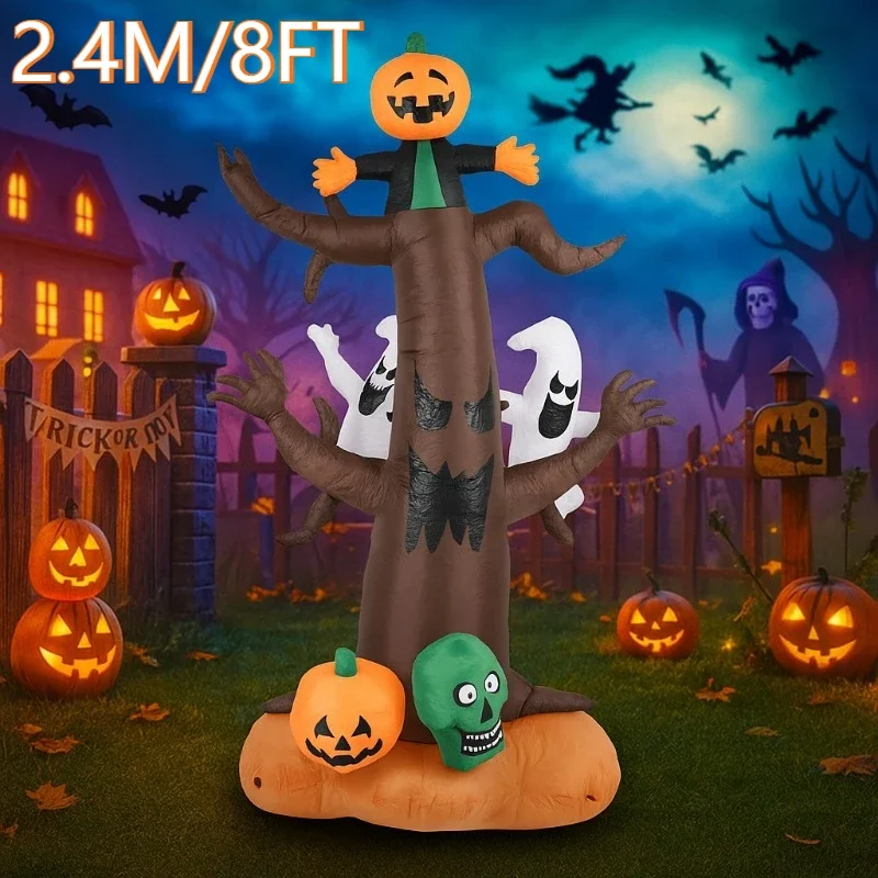 

8FT Halloween Inflatable Toys Pumpkin Head Tree Decoration Party Outdoor with LED Lights Decors Yard Garden Lawn Horror Props