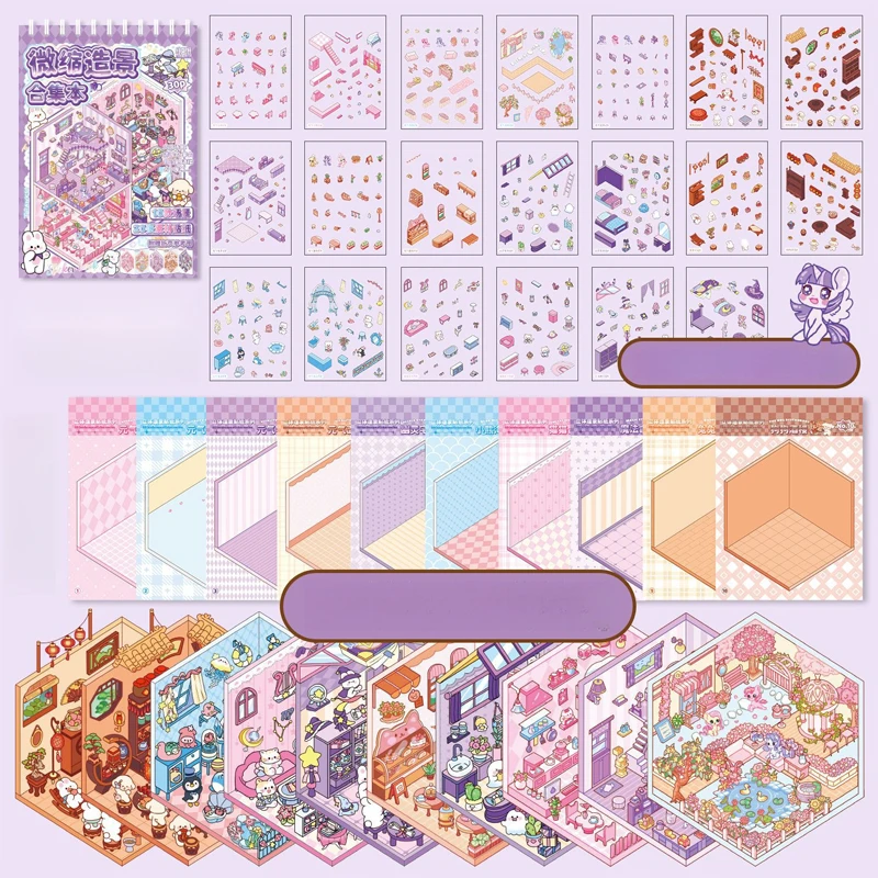 Neue PET Miniatur-Szenen-Kollektion Cartoon DIY 3D Taschenhütten-Szenen-Aufkleber 3D Visuelle Stapelbare Zelt-Aufkleber Dekoration – Detail 10