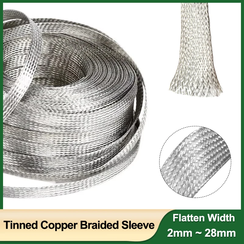 2/4/6/8/10/12/14/16/20/25/28mm Tinned Copper Braided Sleeving Expandable Screening Signal Wire Cable Shielded Metal Sheath Nets