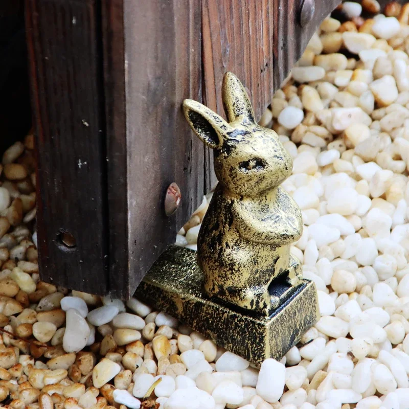 Outdoor Cast Iron Rabbit Door Stop European Garden Animal Figurines Heavy Metal Door Stopper Balcony Windproof Door Ornament