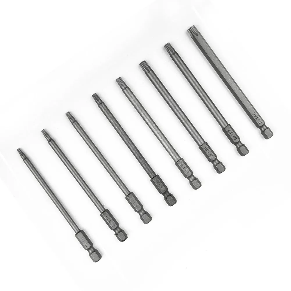 8PCS Torx Screwdriver Drill Bit Set 100MM Extra Long Hex Security Magnetic Head T8,, T15, T20, T25, T27, T30, T40