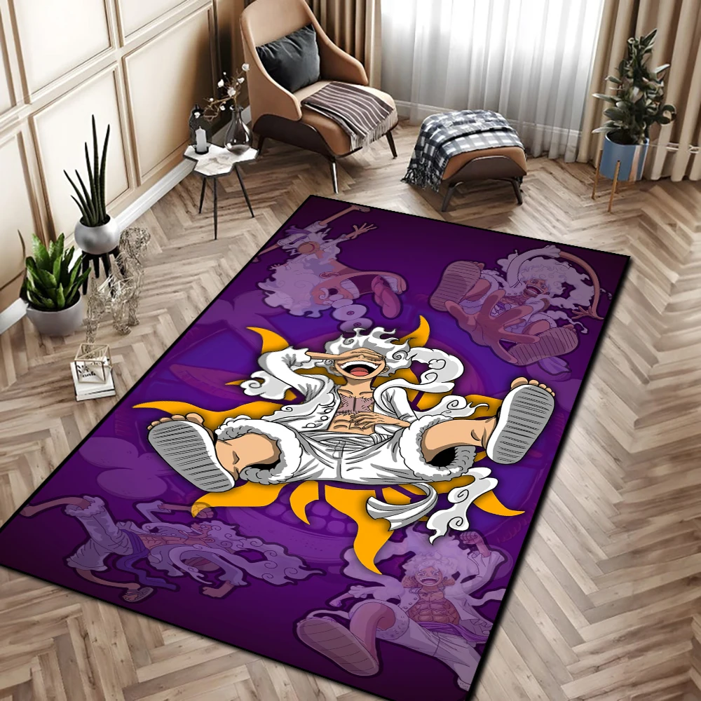 Area Rug Anime Nika Luffy Gear 5 One Piece Comic Purple Printed Handmade Carpet Area Rug for Home Decor