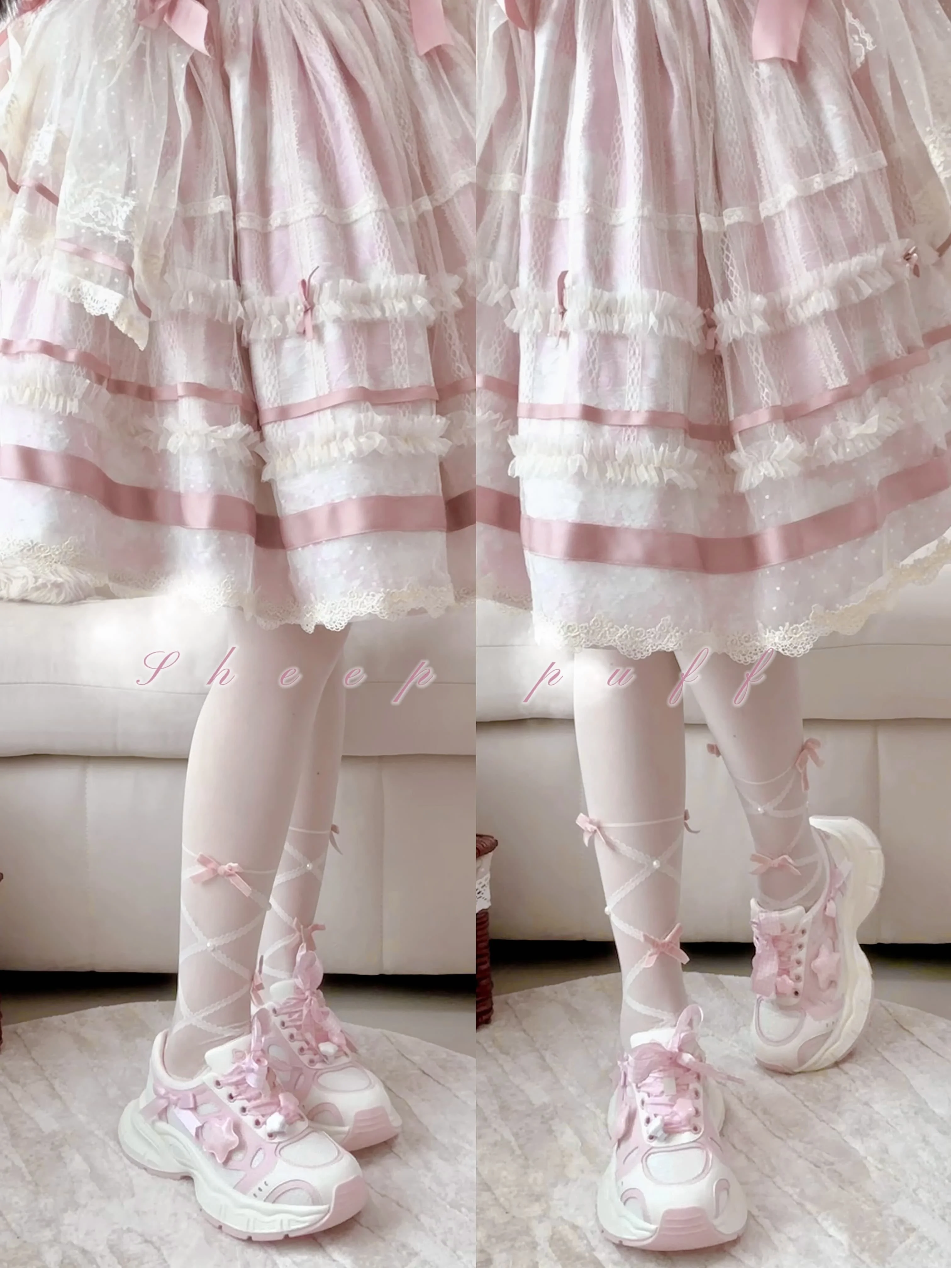 

Kawaii Original Sweet Star Candy Color Sneakers Lo Run Summer Breathable Mesh Running Shoes Lolita Student Sweet Sister Sneakers