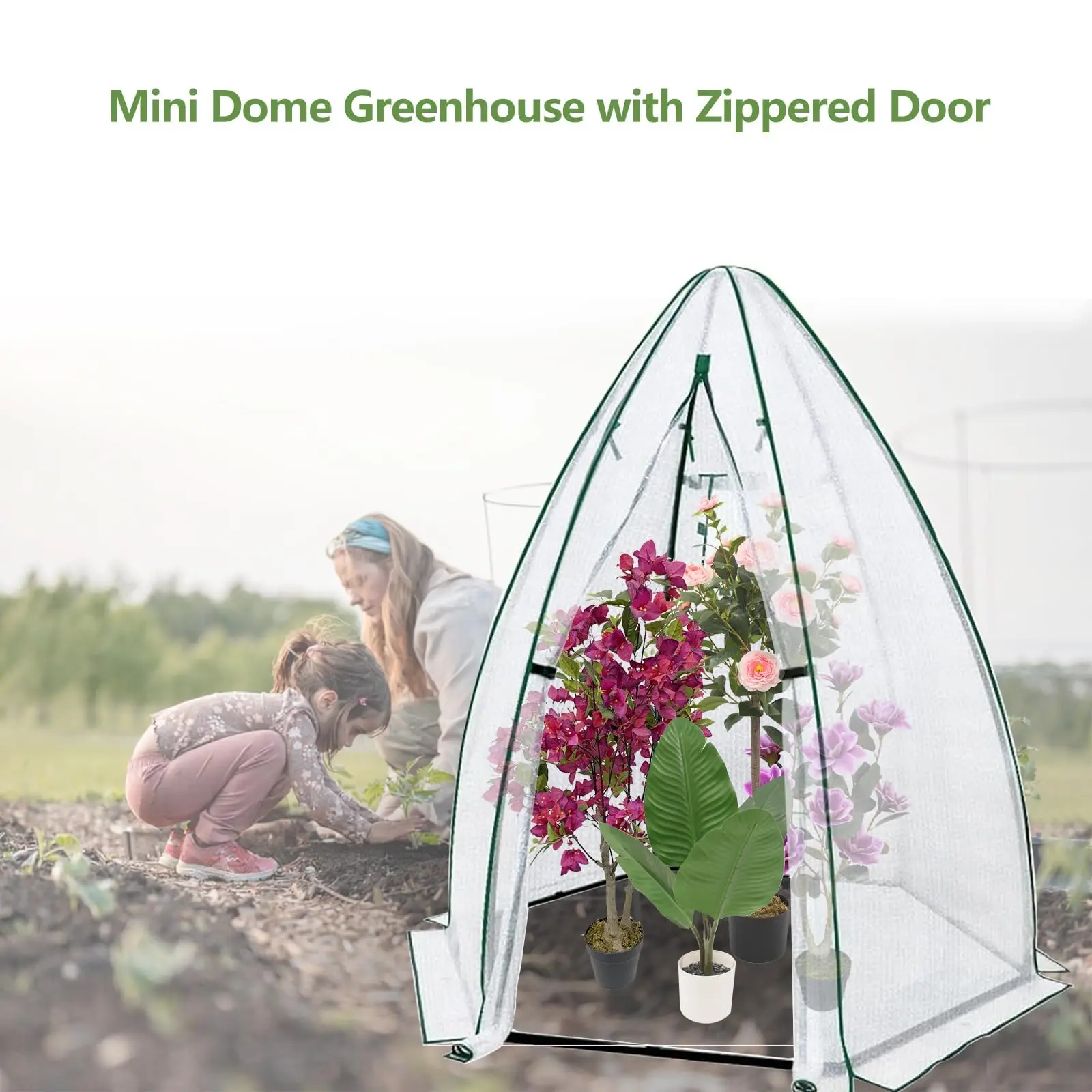 54x54x71 Mini Hexagonal Greenhouse Portable Walk-in Greenhouse With PE Cover Roll-Up Door Mesh Window For Garden Patio