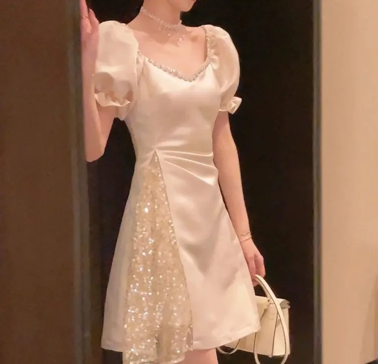 

French Light Luxury High-End Dress 2025 Elegant Temperament Design Sense Sexy Pure Desire Luxury Diamond Studded Party Dress