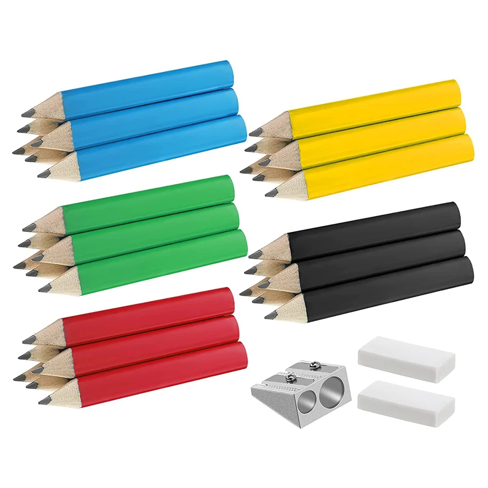 30 Pcs Short Triangular Pencils 3.5 Inch Wood Toddler Pencil