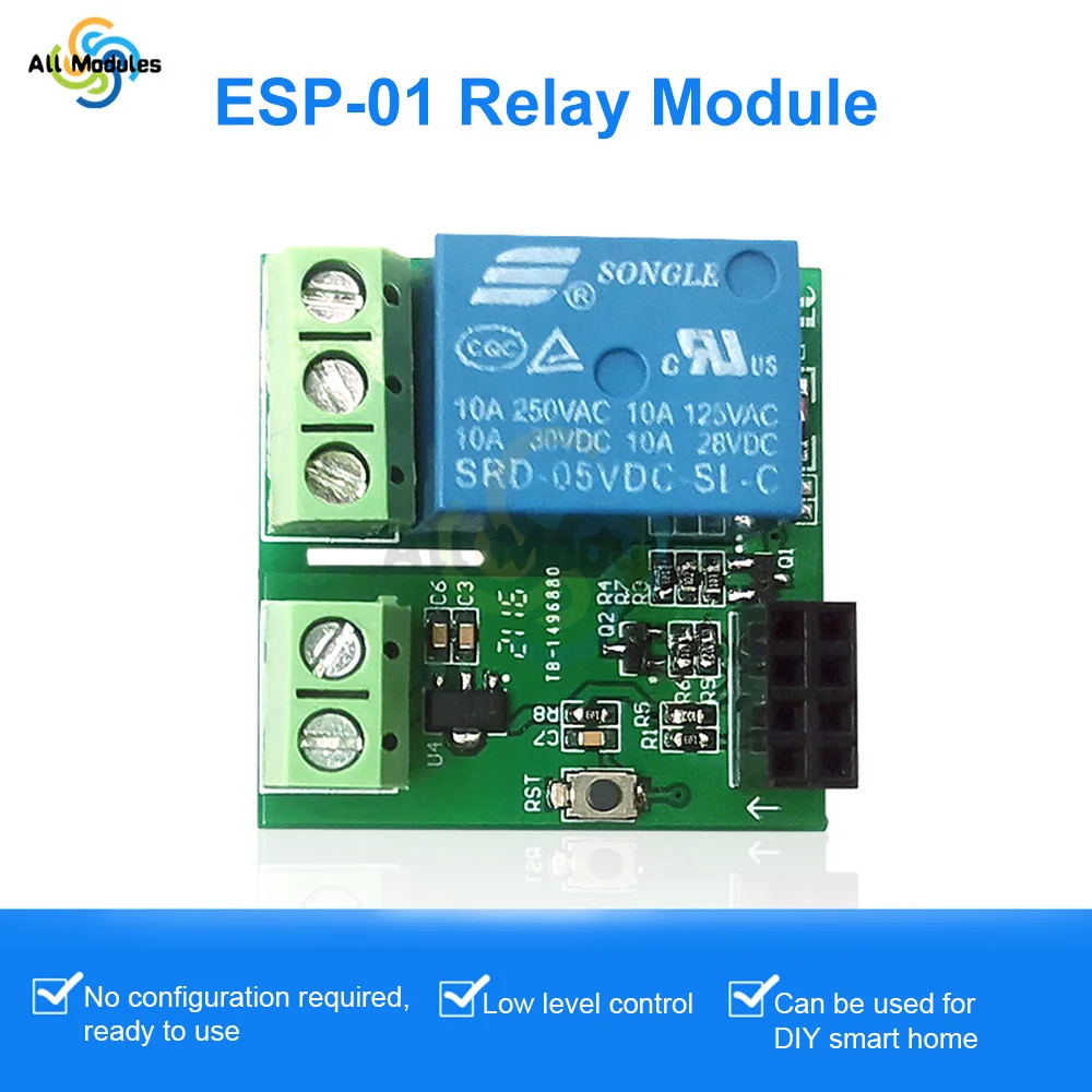 ESP8266 ESP-01/01S WIFI Relay Module Dual Channel DC5V With Relay Indicator and Reset Button 2 CH relay Boad Low Level Control