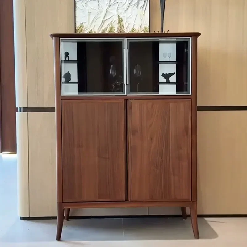 lack walnut dining side cabinet Modern simple double-door wine cabinet Household living room All solid wood storage cabinet