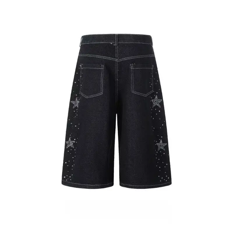 Men's Fashionable Star Pattern Cropped Jeans Wide Leg Casual Bottom Cool Boys Mini Pants Summer Shorts Male Calf-length Trousers