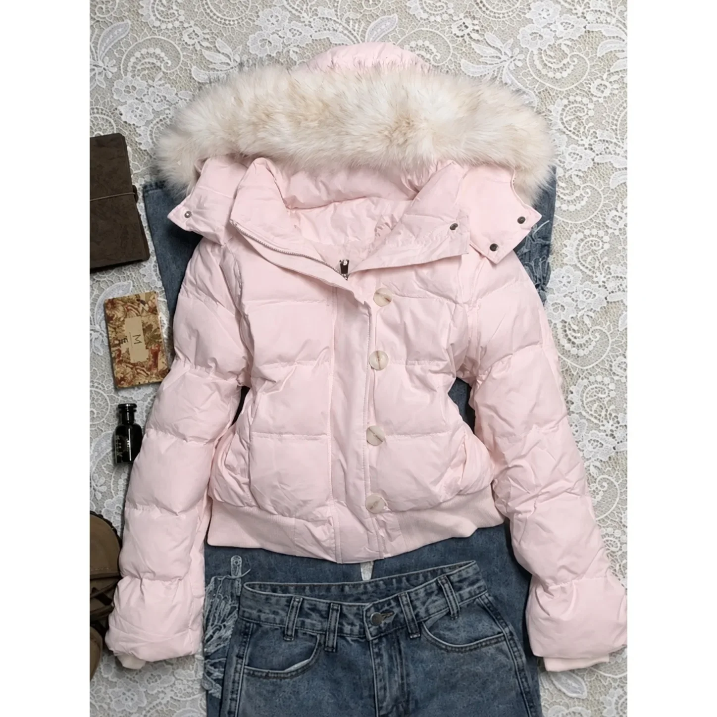 Autumn Winter Women Faux Fur Collar Parka Coat Y2K American Vintage Warm Cotton Padded Jacket Korean Fashion Casual Outwear Chic