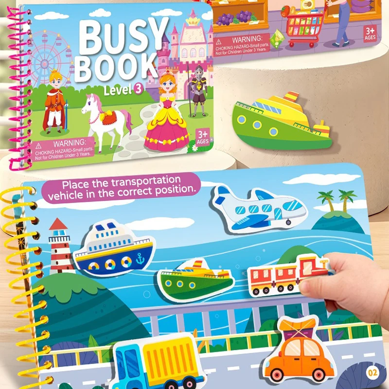 Children Quiet Busy Book 4 Themes Cartoon Travel Sticker Books Kids DIY Sticker Educational Game Montessori Paste Book Toy Gifts