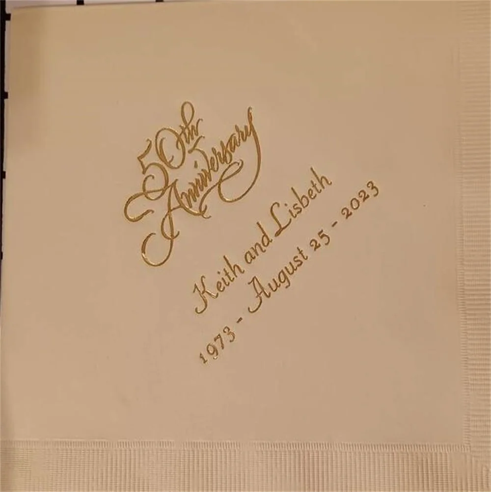 Scripty 50th Golden Wedding Anniversary Napkins Personalized Set of 100 Decorations Party Supplies