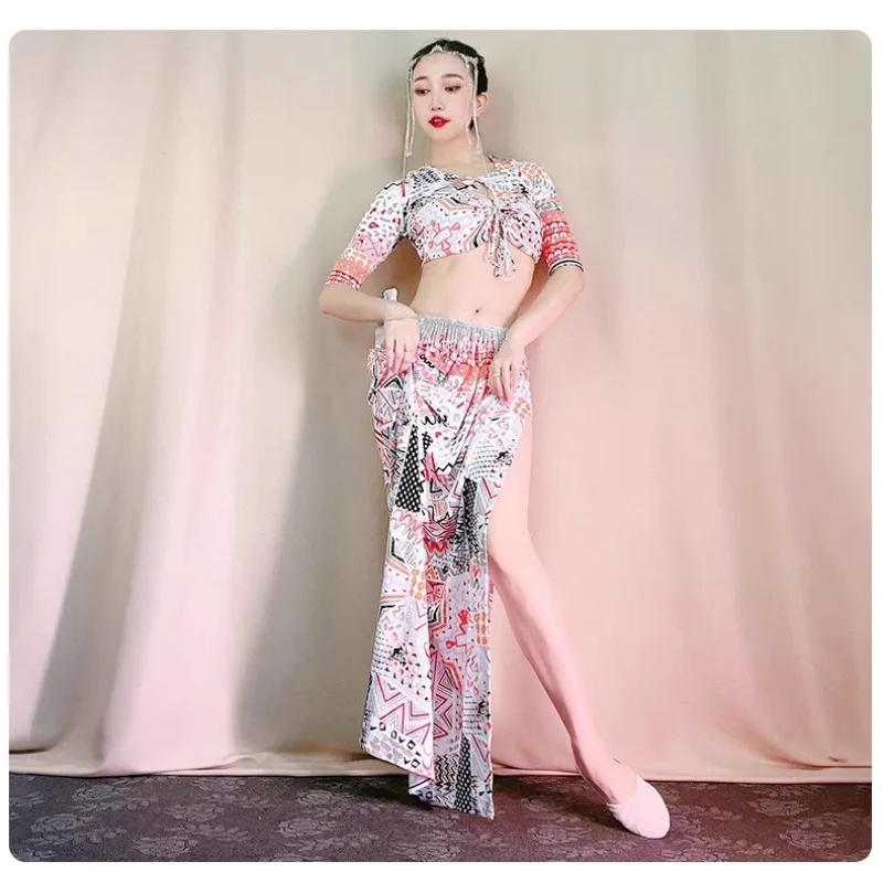 Costumi di danza del ventre personalizzati Abiti da ballo orientale Abiti da pratica Gonna lunga modale per principianti Set di colori Abbigliamento da lezione