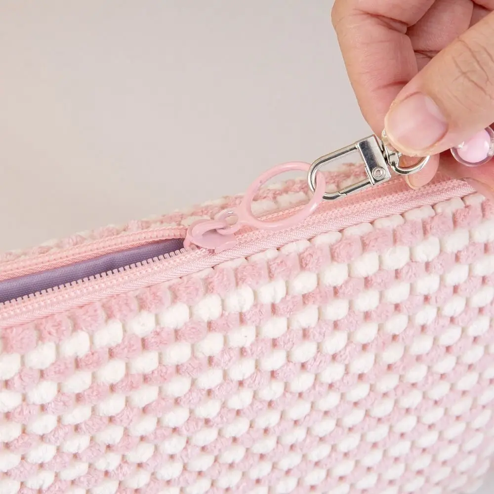 

New Plush Cosmetic Bag Large Capacity with Bead Bracelet Stationery Bags Multi Functional Soft Makeup Bag Travel