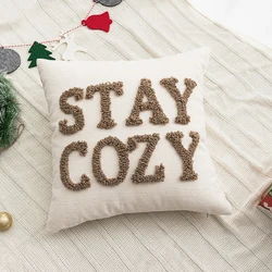 Christmas Cushion Cover Letter Stay Cozy 45x45cm Super Soft Home Decorative Pillow Cover For Indoor Sofa Living Room Pillowcase