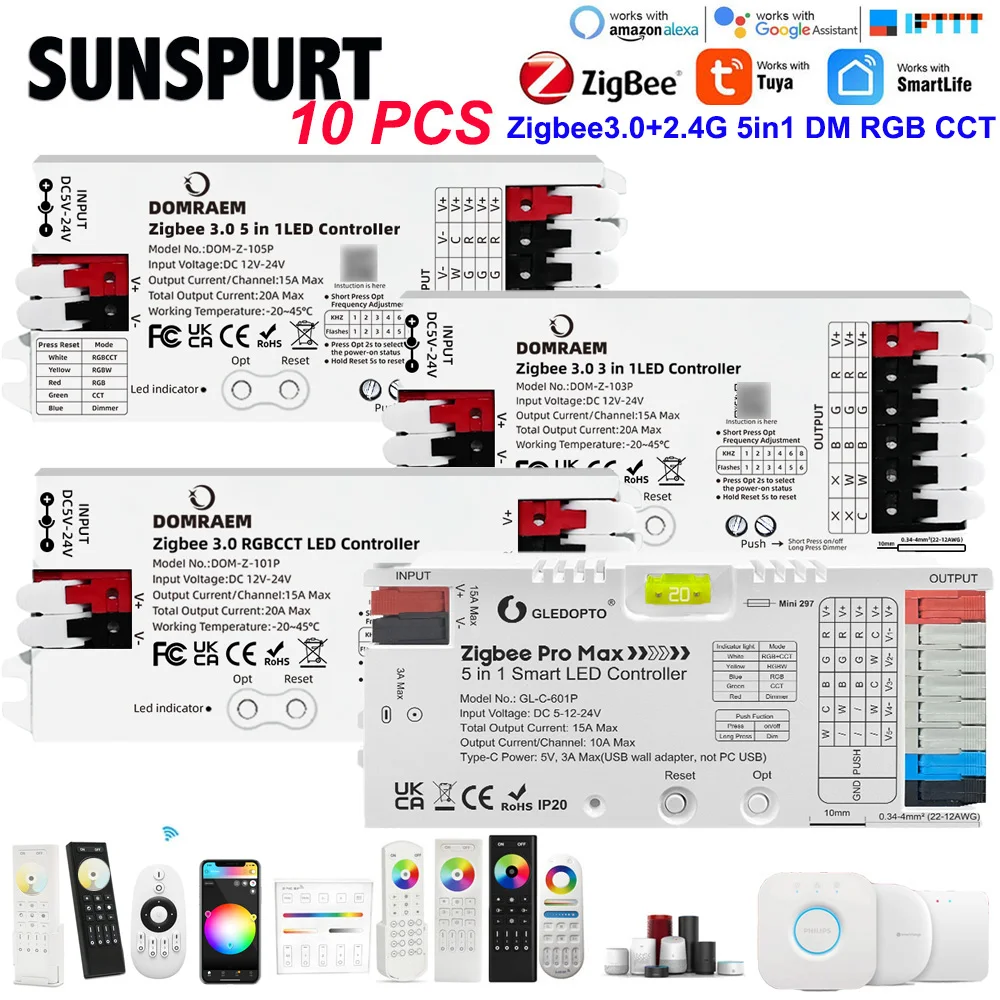 

Zigbee 3.0 умный дом RGB светодиодный контроллер, Wi-Fi переключатель для 5050/2835 Neon COB светодиодный диммер, контроллер светодиодных лент RGBCCT с регулируемой яркостью