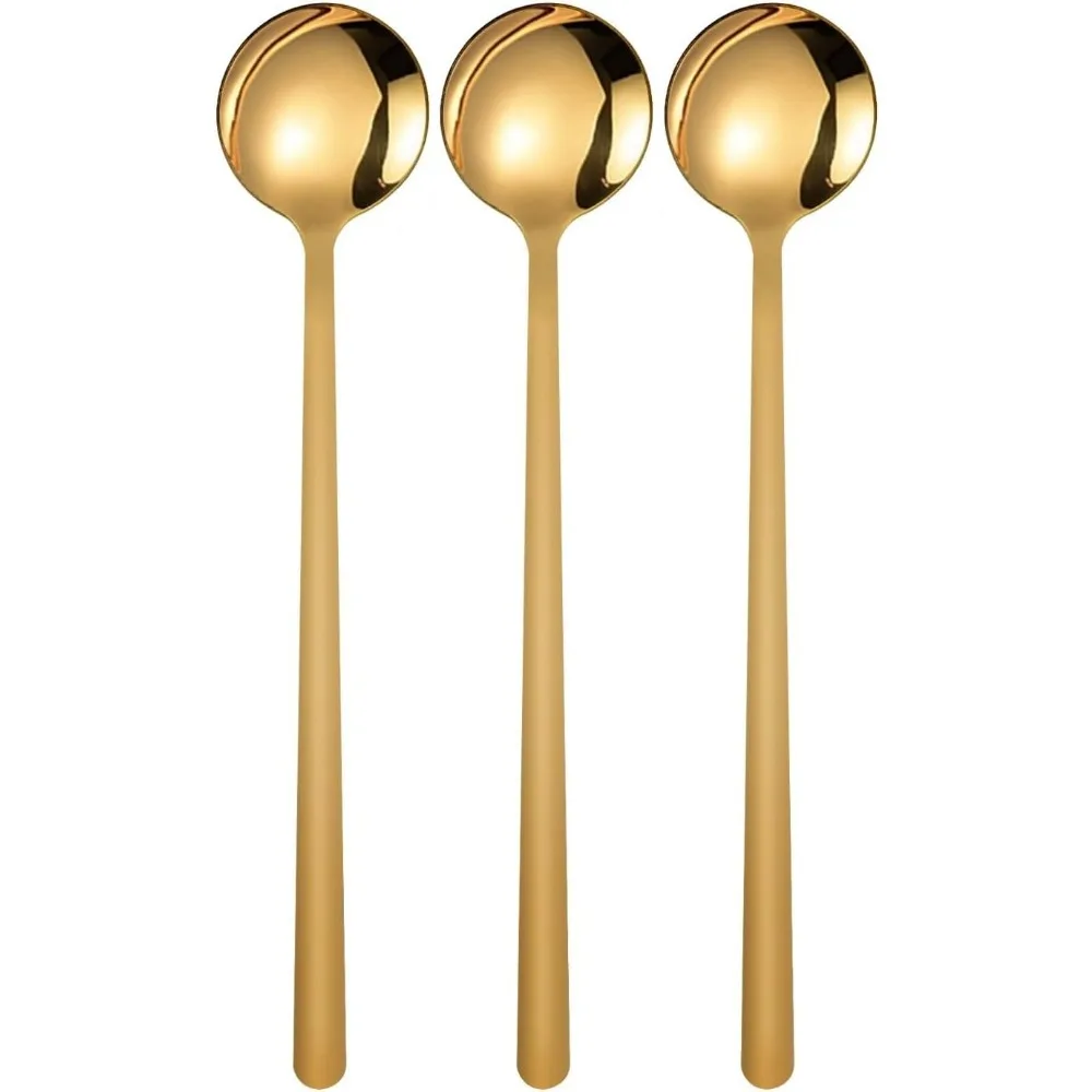 

3-Pack Gold Stainless Steel Coffee Spoons, 6-Inch Long Handle for Tea and Desserts