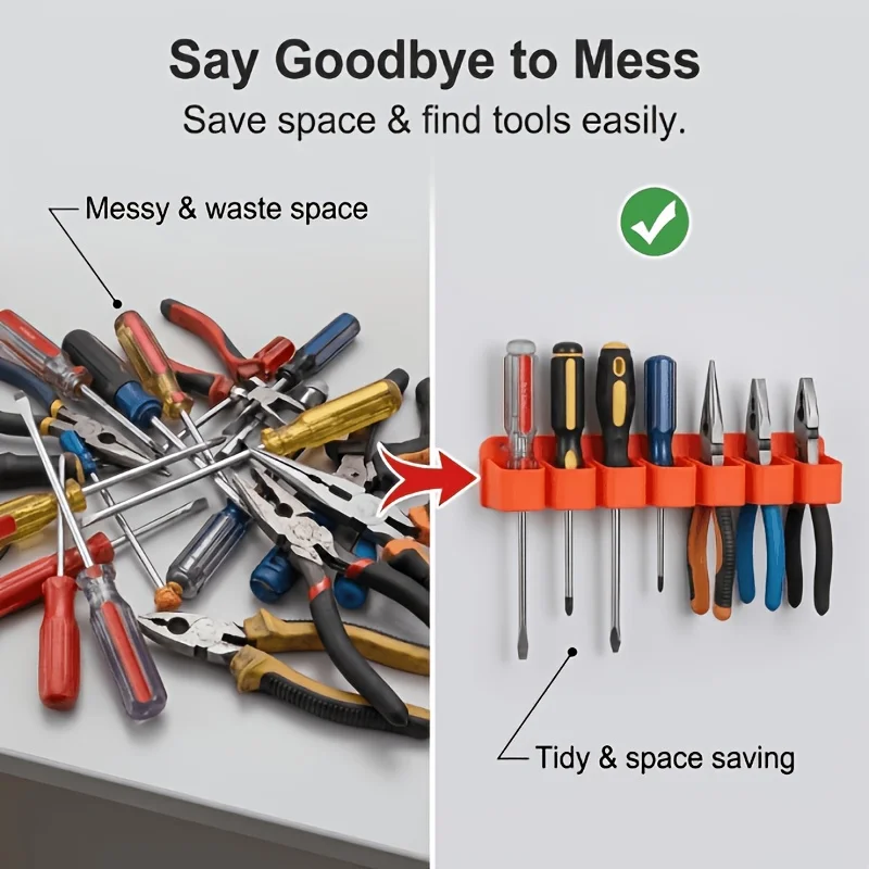1Pc Wall Mounted Metal Tool Rack, Garage Storage Holder for Screwdrivers & Pliers, Space Saving, Comes with 2 Screws