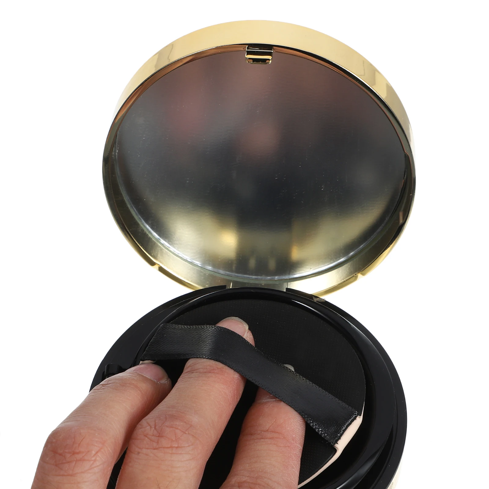 

Round Empty Refillable Two-Layers Makeup Container Black Compact Pressed Powder Blusher Box Mirror Portable Daily Use