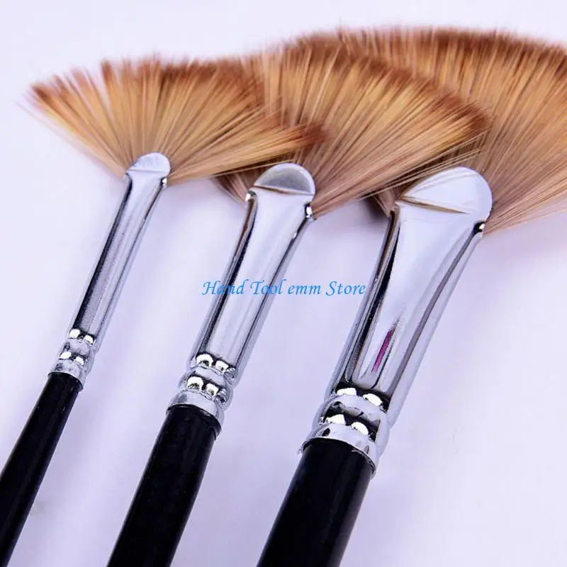 H37F 3Pcs Fan-shaped Paint Brush Beginner Paint Brush for Students Kid Art Drawing