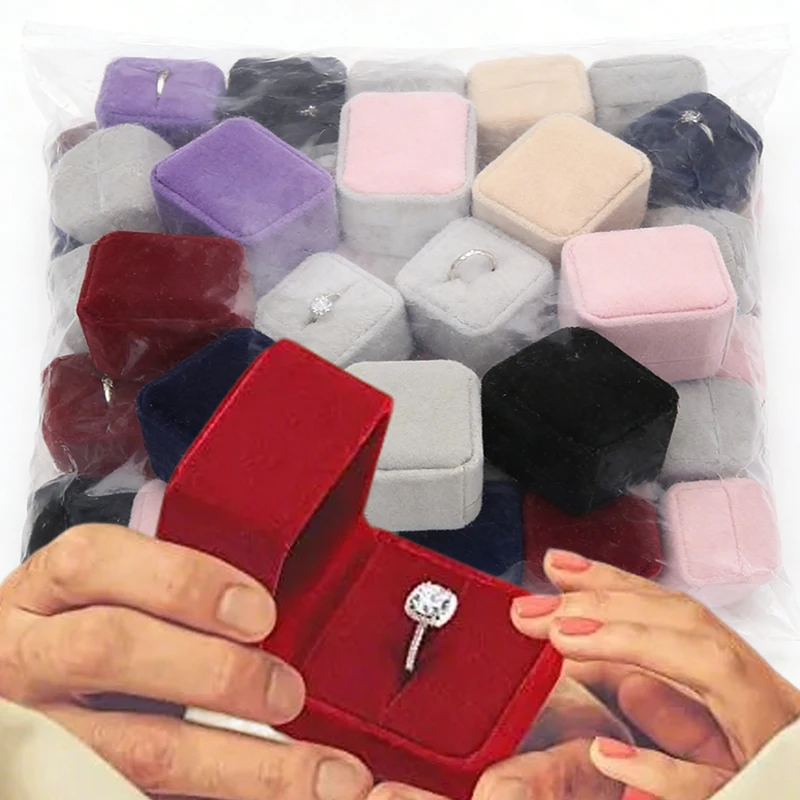 

6PCS Velvet Ring Box Jewelry Display Case Holder Gifts Square Boxes Wedding Romantic Organizer Engagement Ring Case Wholesal