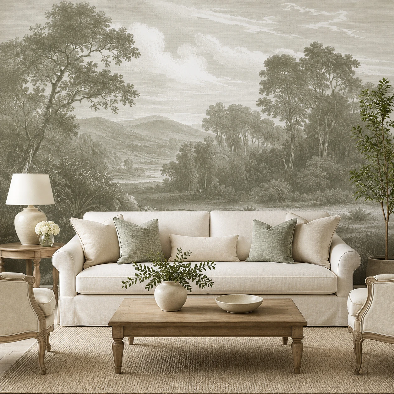 Vintage Forest Landscape Self Adhesive Wallpaper Neutral Tree Wall Mural Peel and Stick Living Room Bedroom Home Decor Art Style