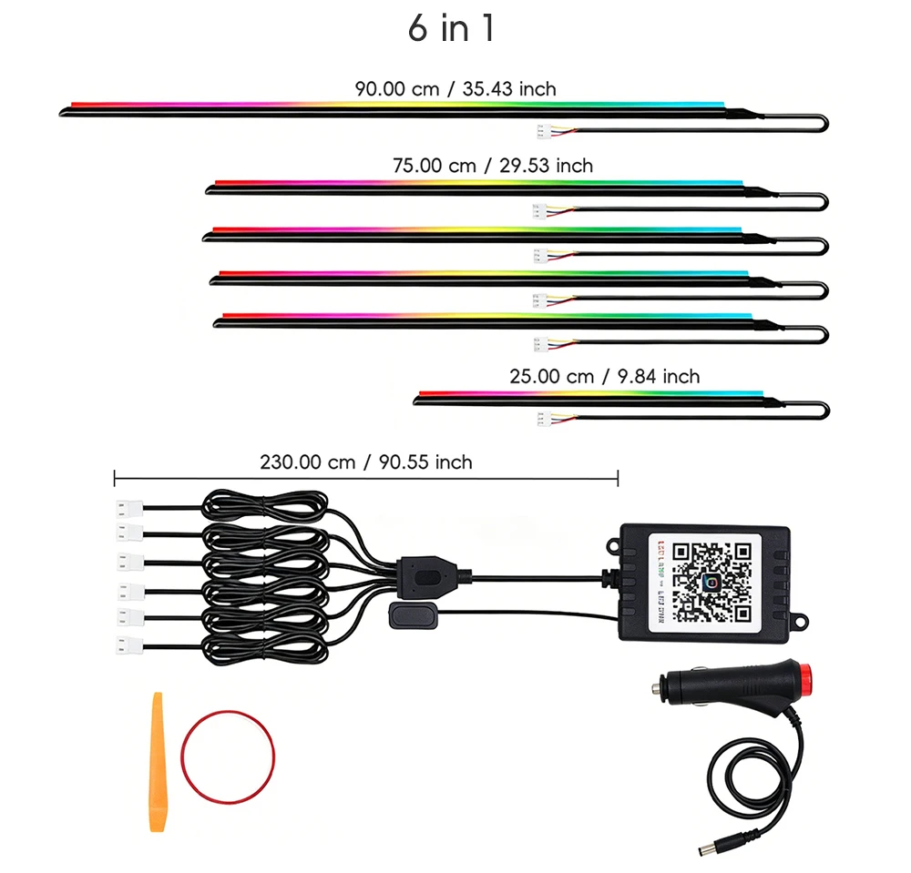 5/6/9/10in1 Symphony Car Ambient Light Interior Acrylic Guide LED Strip Light Cigarette Decoration Atmosphere Lamp APP Control