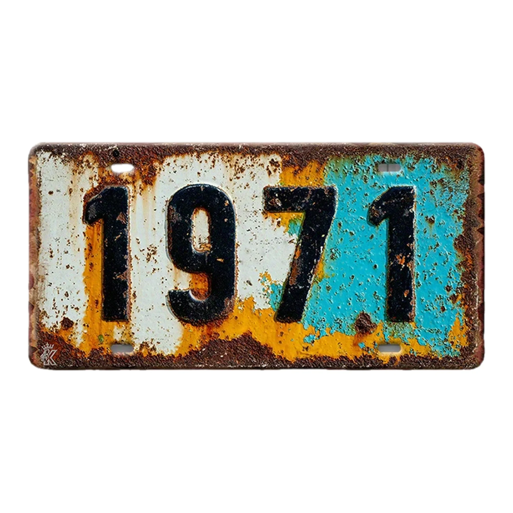 2D Flat, 1pc Vintage 1971 Metal Aluminum Sign - 30.48x15.24 cm Rustic Wall Decor with Distressed Blue & Yellow Design, Perfec