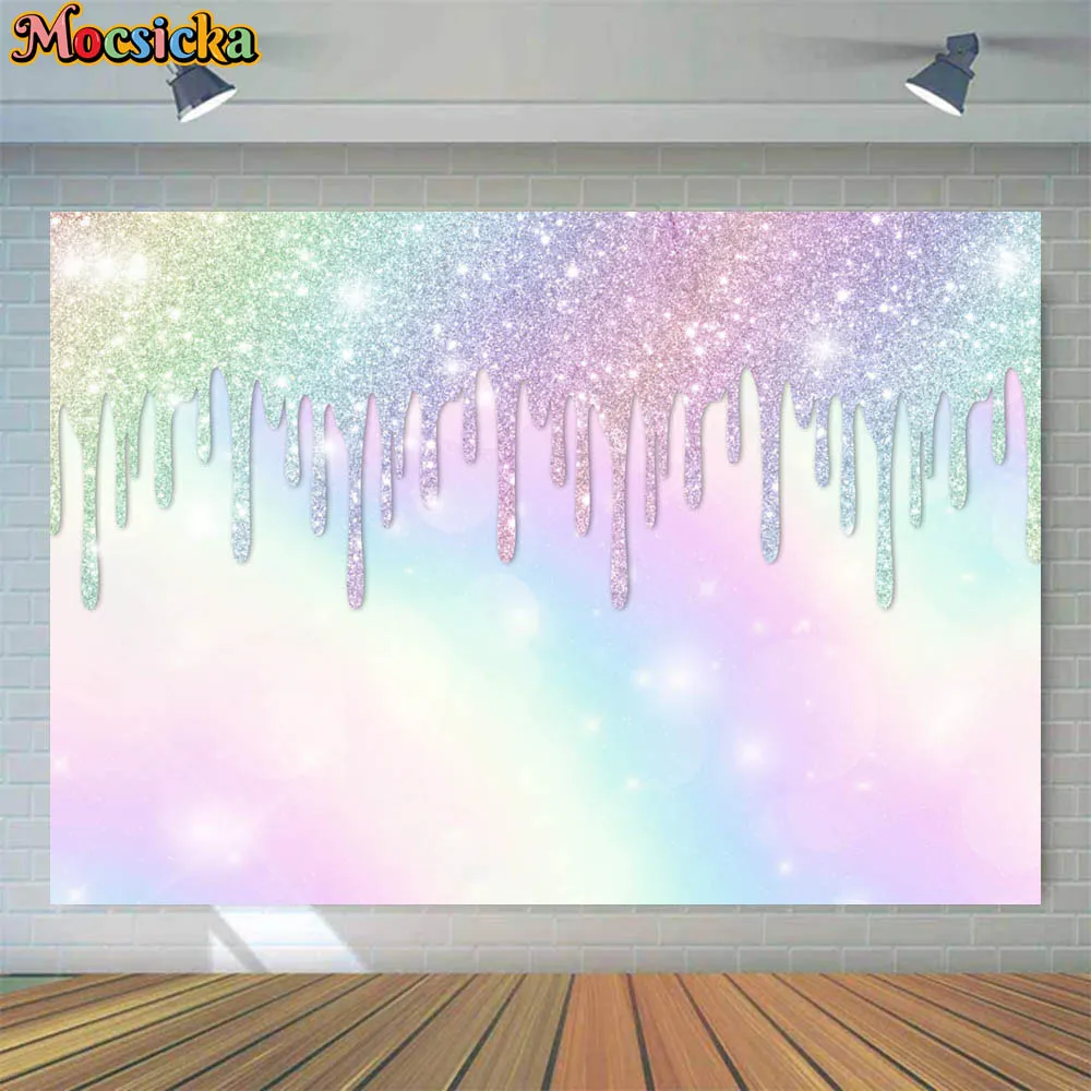 

Mocsicka Rainbow Glitter Bokeh Tassel Backdrop for Photography Baby Shower Kids Birthday Party Photo Background Customize Banner