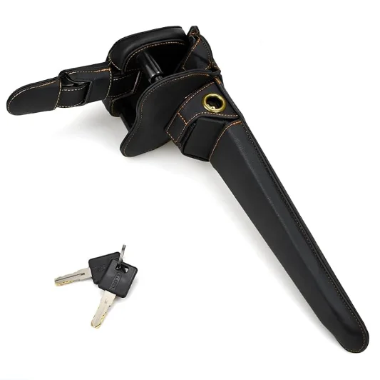 Leather Car Steering Wheel Lock Anti Theft Device Adjustable Length Fit for Cars Trucks Vans and SUVs with 2 Keys