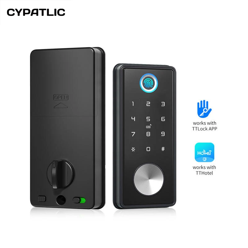 

Electronic Wood Door Lock Keyless TTlock Smart Password Fingerprint Bluetooth Deadbolt Lock With Mechanical Key Mobile APP