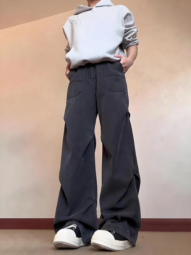 

American High Street Waed Vintage Wide Leg Jeans Men's Spring Autumn Casual Straight Leg Trousers Workwear Sle