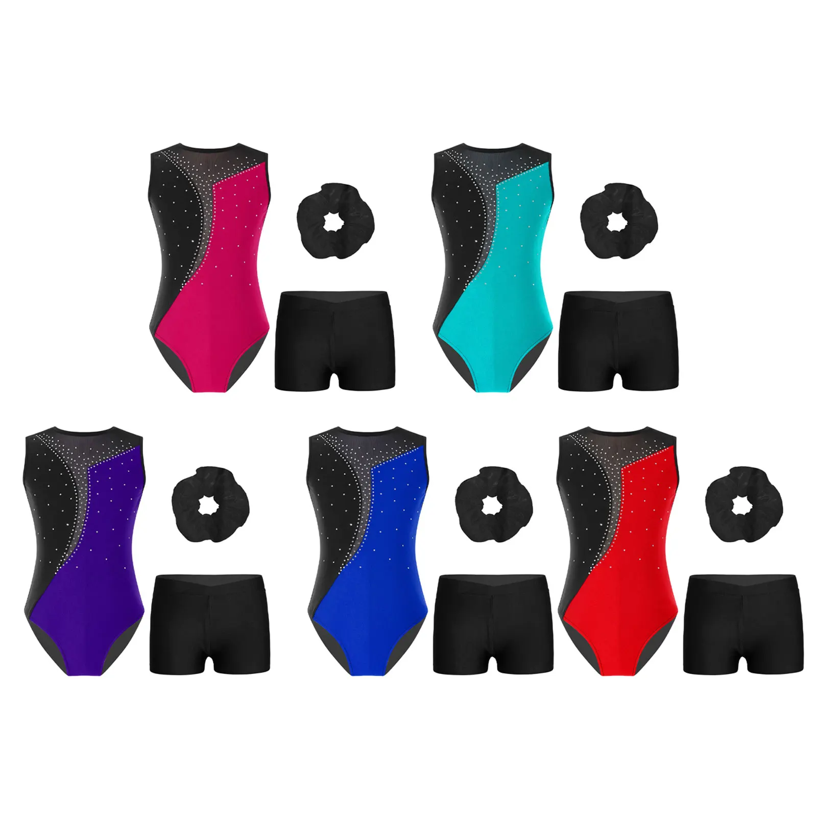 Kinder Ballett Outfits Sparkly Strass Ballerina Tragen Mesh Splice Ballett Gymnastik Trikot Mädchen Eiskunstlauf Overalls