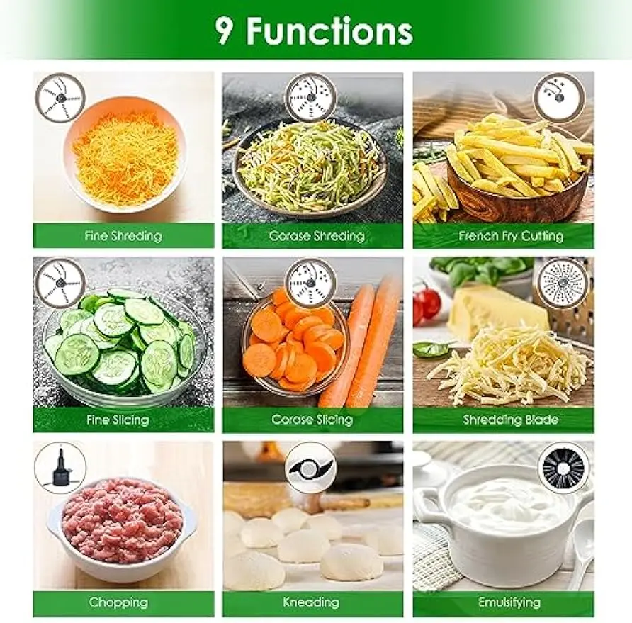 Aço inoxidável tigela profissional processador de alimentos, 6 lâminas, 9 funções, vegetal Chopper, 12 processadores de alimentos do copo, 304