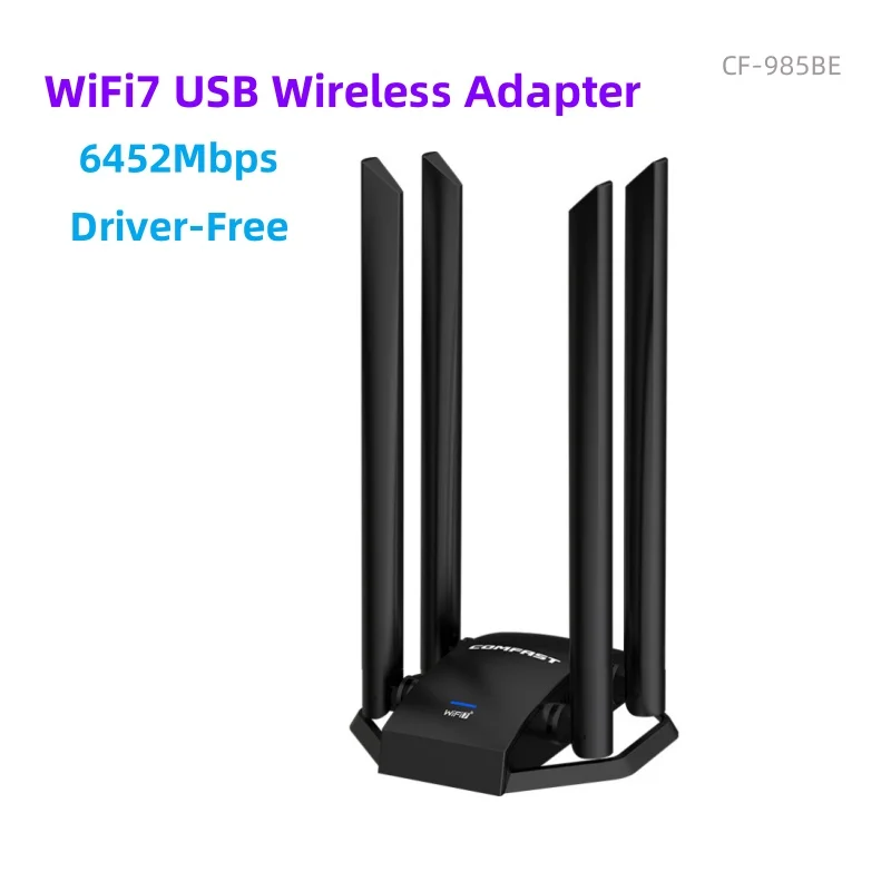 COMFAST BE6500 WiFi 7 USB Wireless Adapter 6452Mbps USB3.0 Tri-Band 2.4&5.8&6GHz Wifi Dongle 4*5dbi Antena Driver-Free PC/Laptop