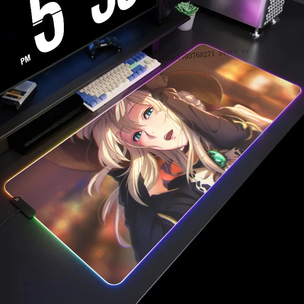 

Violet Evergarden Anime Girl Mousepad XXL RGB Gaming Mouse Pads HD Black Gamer Accessories Large LED