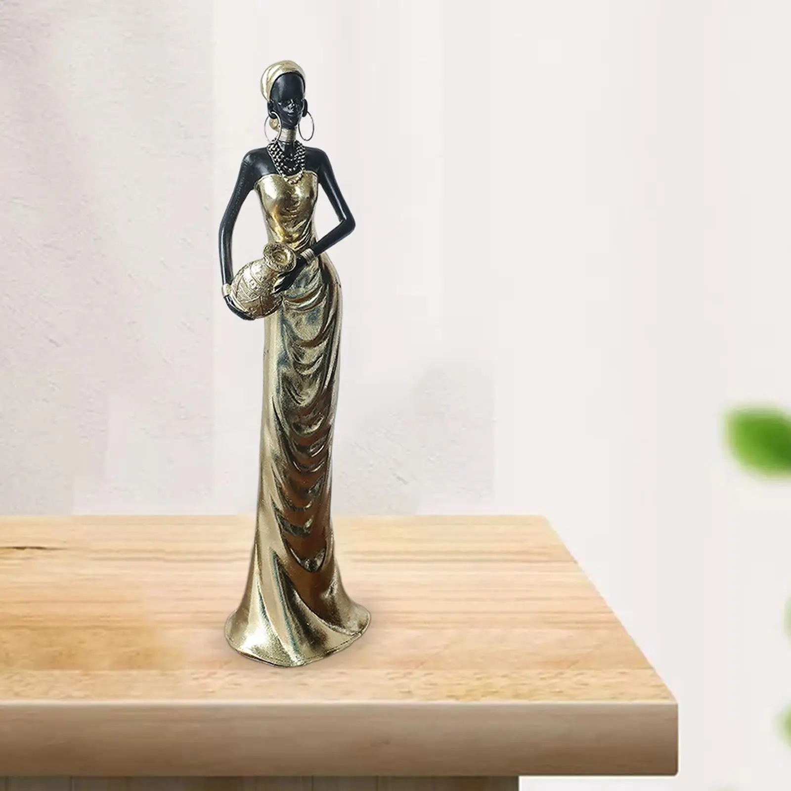 

African Figurine Tribal Lady Statue Desktop Ornament Decorative Sculpture for Bookshelf Shelf Desk Entryway Home Decoration