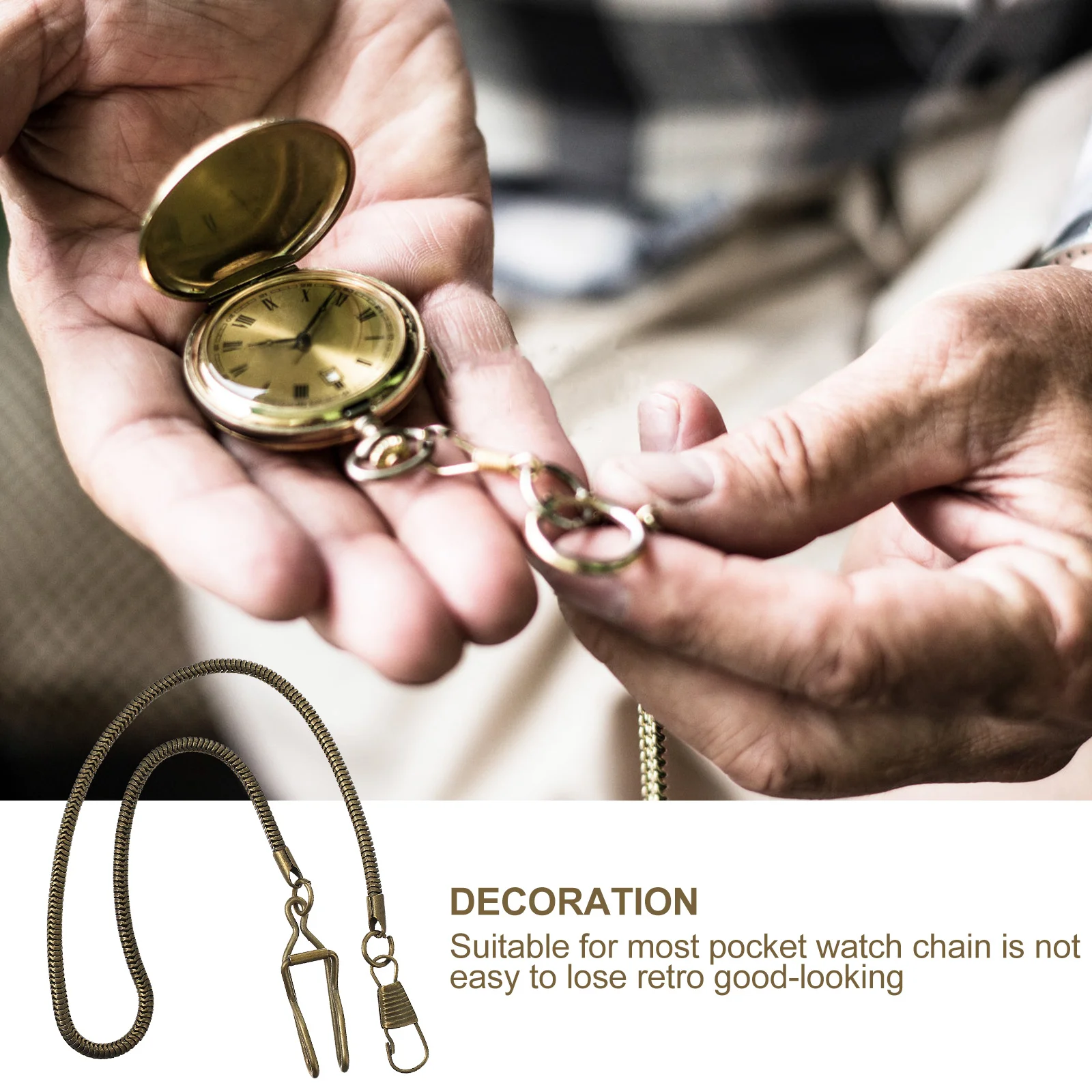 1Pcs 37cm Vintage Pocket Watch Chain Metal Alloy Hanging Clip Chain for Wallet Keys Purse Accessory Pocket Watch Chains