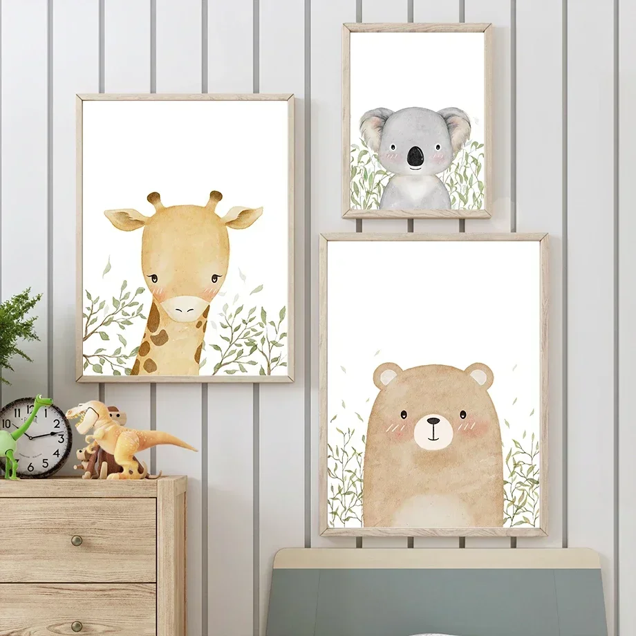 Cute Bohemian Cartoon Bear Alpaca Cactus Sun Rainbow Posters Minimalist Print Canvas Painting Wall Art for Modern Home Decor