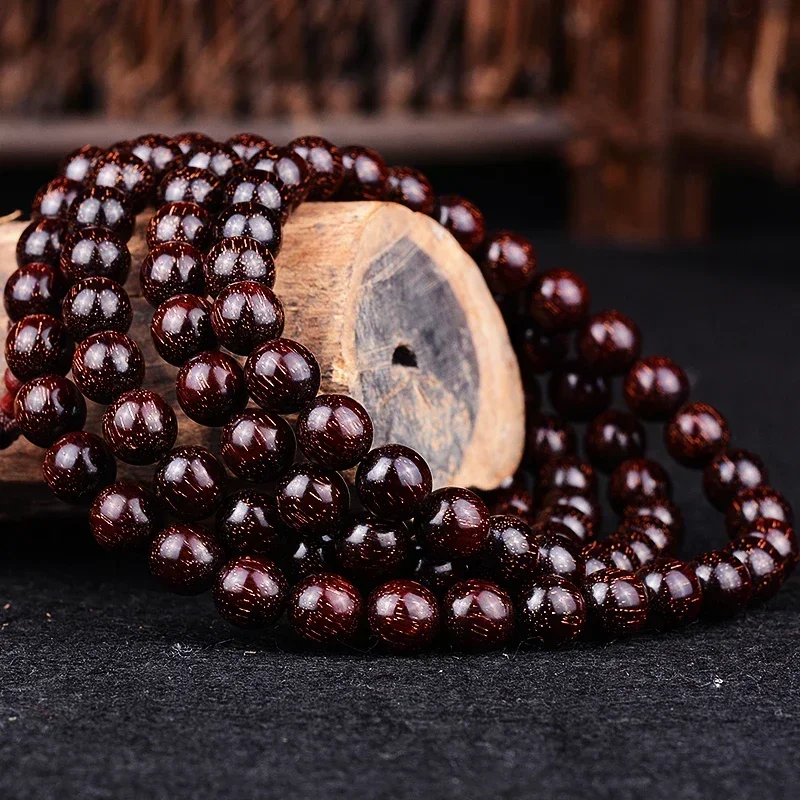 Zambia old materials Rosewood full Gold Star high density oil Pterocarpus santinus bracelet 108 men and women's Ebony bracelet