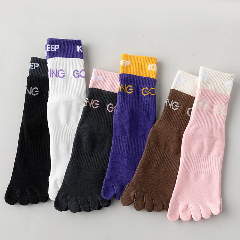 2-6 Pairs Yoga Pilates Socks with Grip  Women Five Finger Socks Non-slip Sports Toe Socks with Separate Fingers High Tube