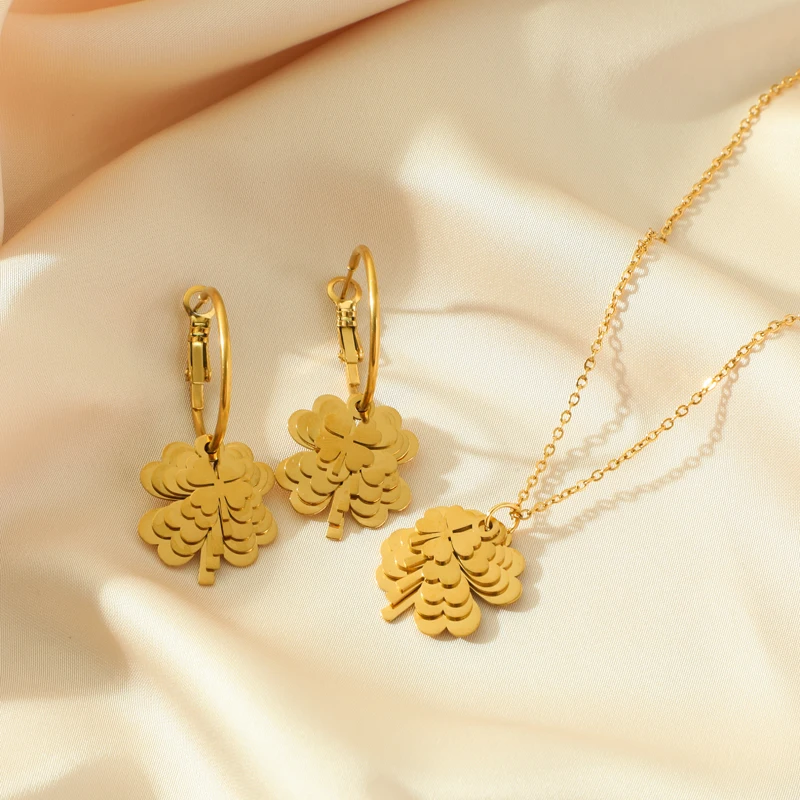 EILIECK 316L Edelstahl Phoenix-Blumen-Kreuz Geometrische Halskette Ohrringe für Damen Modisches Wasserdichtes Schmuckset Hochzeit – Detail 28