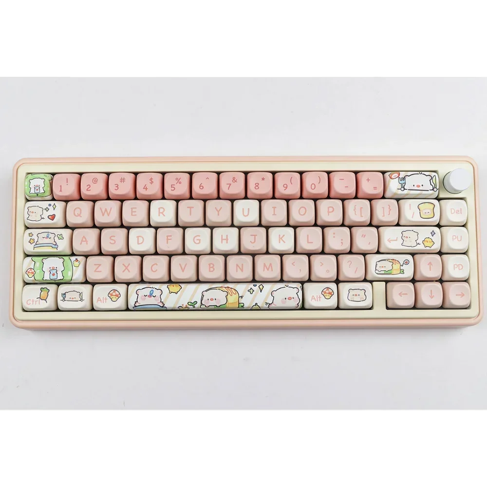 Pink Piggy Keycaps PBT Cartoon Cute MOA for 60/84/98/108 Mechanical Keyboards