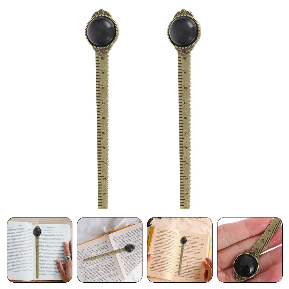 2pcs Gemstone Bookmarks Metal Ruler Bookmark Crystal Stone Reading Aid Student Stationery Gift Alloy Decorative Bookmark Ruler