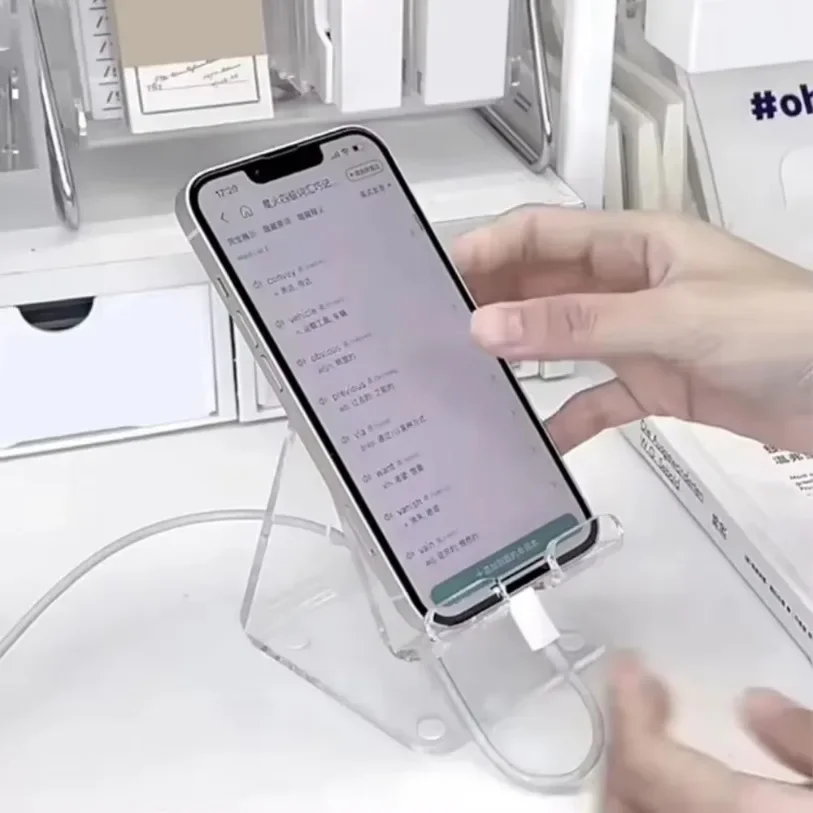 アクリル折りたたみ透明ミニマリスト Ins 電話ホルダーデスクトップ怠惰なタブレットスタンド iPhone iPad ギャラクシータブスマートフォンブラケット