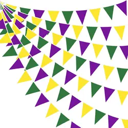 32Ft Yellow Green Purple Pennant Banner Triangle Flag Bunting Garland Streamer for Mardi Gras Party Mardi Gras Birthday
