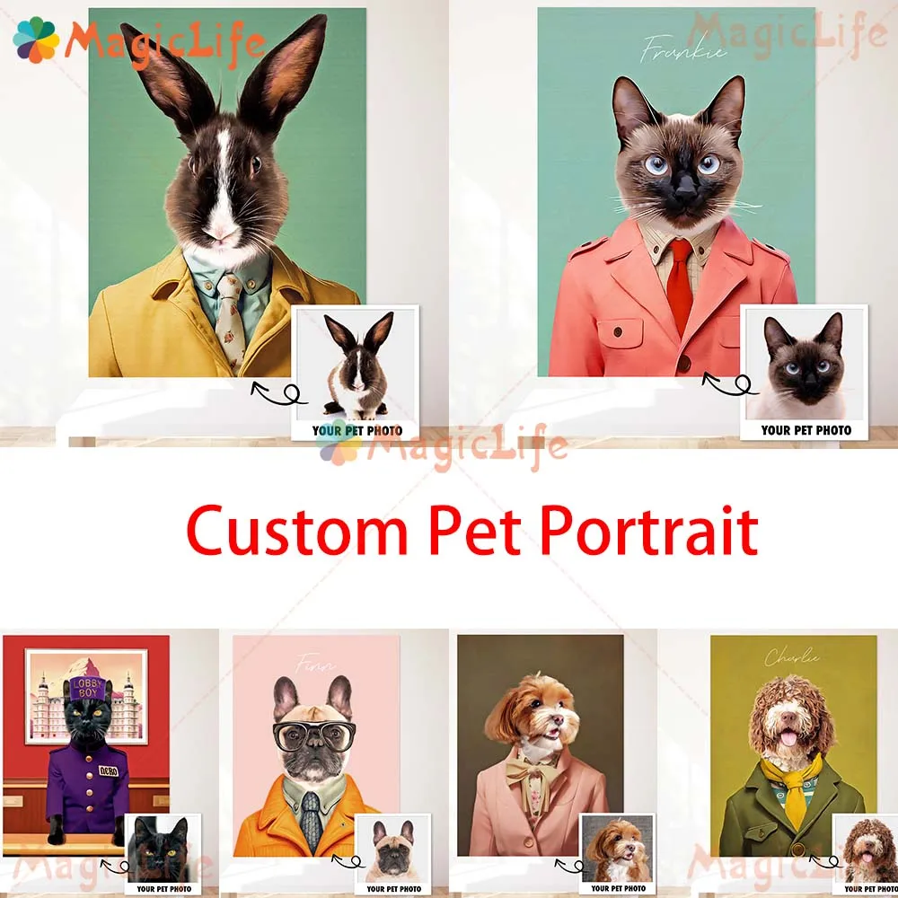 

Custom Cat Pet Cartoon Uniform Animals Dog Poster Wall Art Canvas Painting Wall Pictures For Living Room Decor Gift Unframed