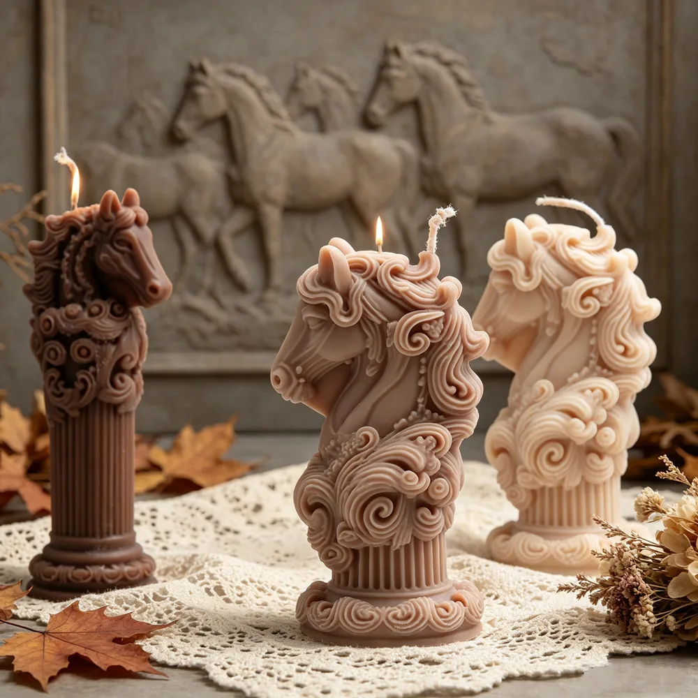 Heiß begehrte Vintage Barock Pferdekopf Römische Säule Silikonform, Steed Büste Säulenform für Kerzen, Seifen, Harz und DIY-Bastelarbeiten