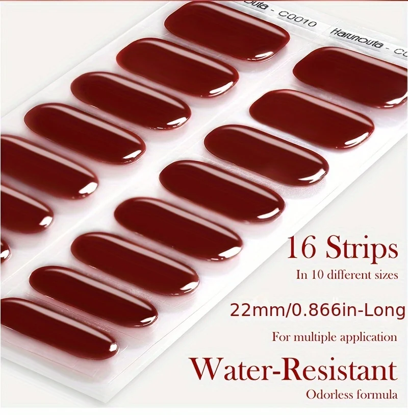 Harunouta 16 Streifen, Farbverlauf, roter Marmor, Goldlinie, halbgehärtete Gel-Nagelstreifen, DIY-Gel-Nagellack-Aufkleber für Nägel, Arbeit mit UV/LED – Detail 1