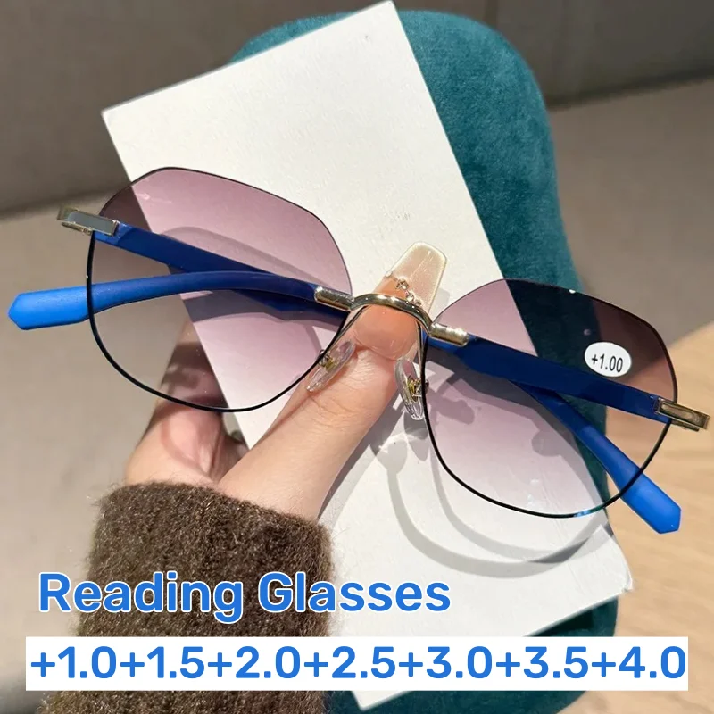 

Metal Rimless Presbyopia Glasses Men's and Women's Fashionable Round Frame Outdoor Sports Sun Protection Reading Glasses